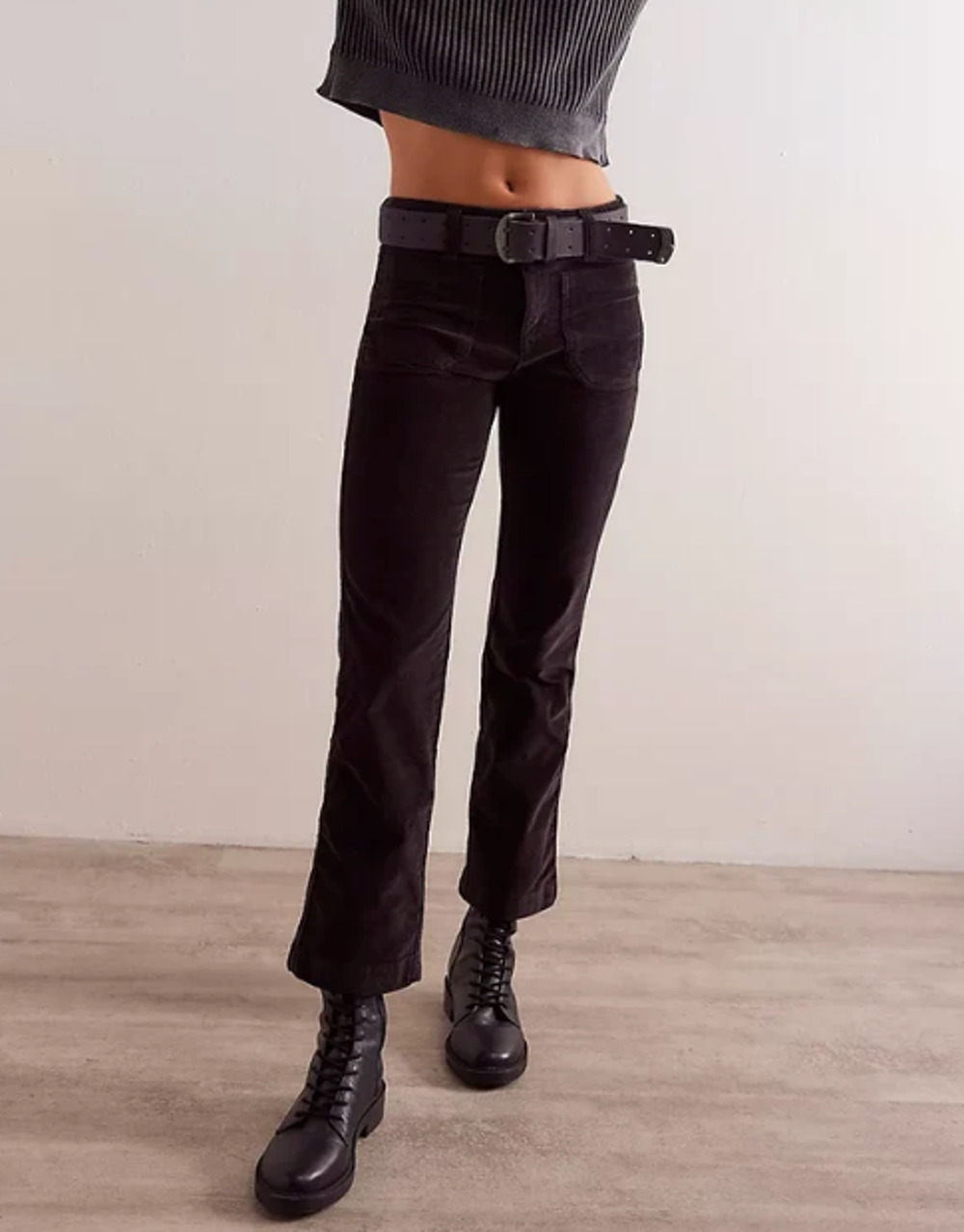 NWT Free People High Time Velvet Kick Flare Pants 6 Black Velveteen Cropped